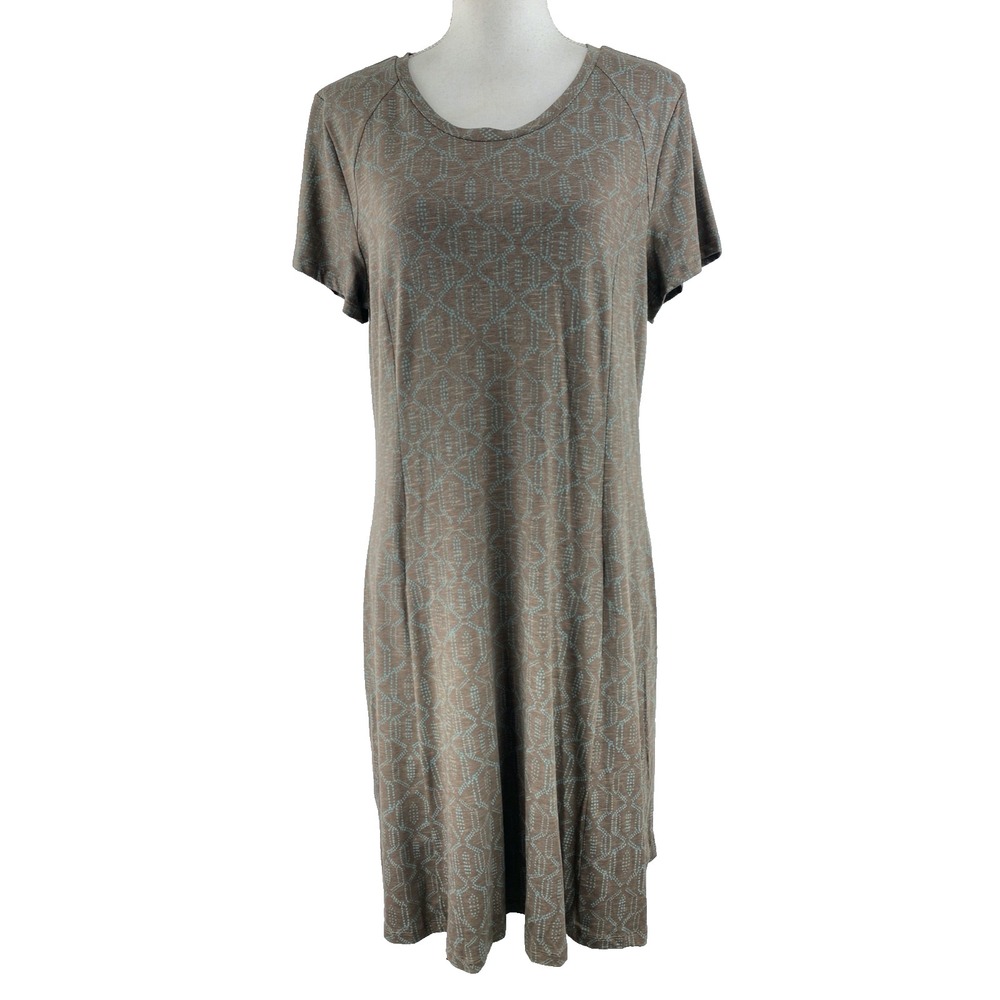 Toad & Co Eco Womens XL Organic Tencel Midi Printed Brown Dress Boho Stretch